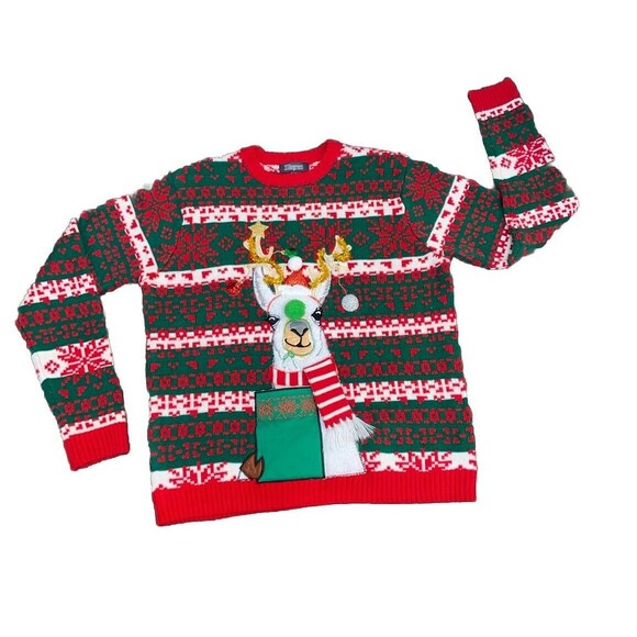 33 Degrees Sweater Women's XL Christmas Green White Llama - Picture 1 of 13